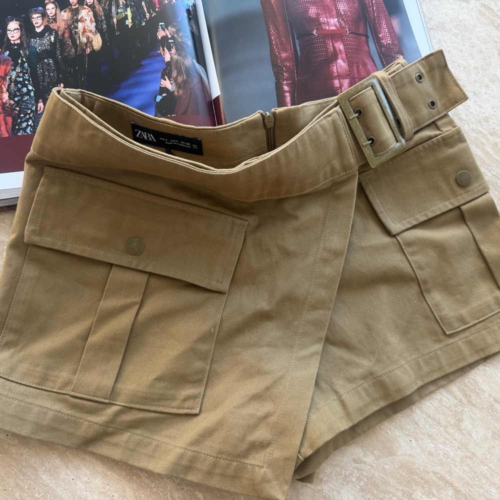 Zara Khaki Cargo Belted Mini Skort